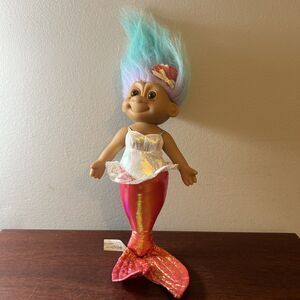 Vintage Russ Mermaid Troll Doll 11" Iridescent Tail Blue Purple Hair 1990s